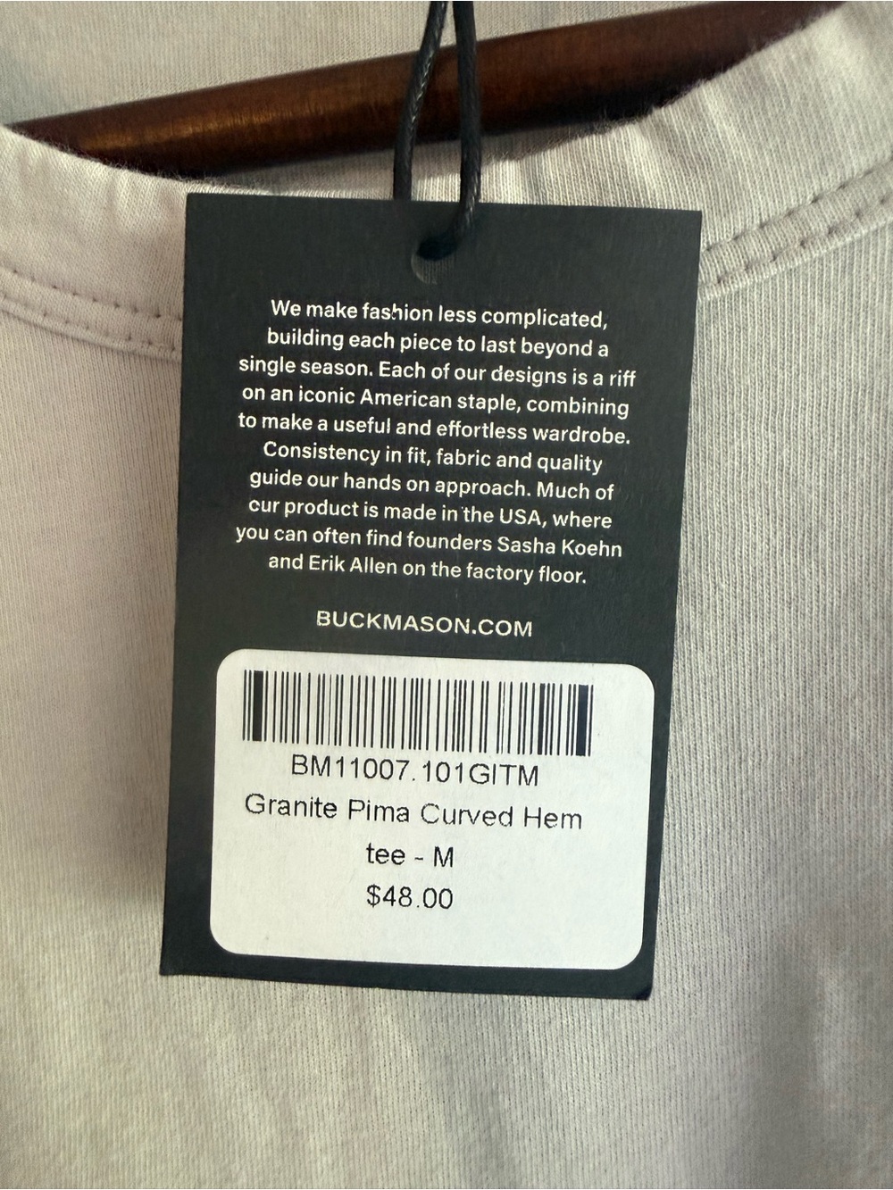 Buck Mason NWT 100% Pima Cotton Curved Hem Tee in “Granite” - Picture 6 of 11